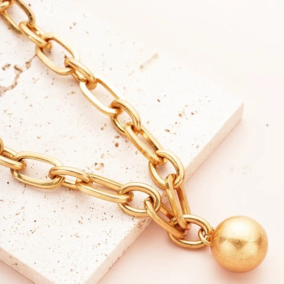 Zara Solid Round Steel Ball And Chain Pendant Oval Link Necklace Women’s Men’s - Picture 8 of 16